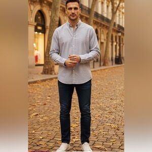 LORENZO UOMO THE PERFECT FASHION SHIRT Blue White Regular Fit 80’s 2 Ply SZ 18